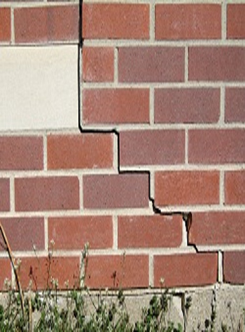 photo of a rotating foundation wall with cracks in Columbia