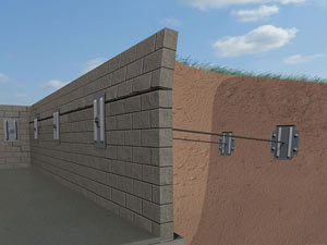 A graphic illustration of a foundation wall system installed in Nancy