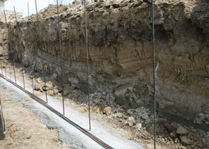 Soil layers exposed while excavating to construct a new foundation in Campbellsville