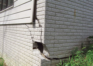 A severely damaged foundation wall in Middlesboro