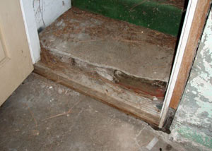 A flooded basement in Lebanon where water entered through the hatchway door