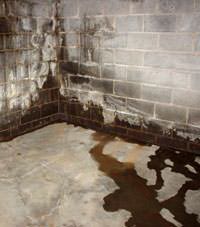 Water seeping through a concrete wall in a Monticello basement
