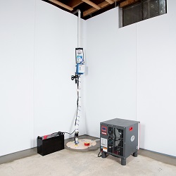Sump pump system, dehumidifier, and basement wall panels installed during a sump pump installation in Harrodsburg